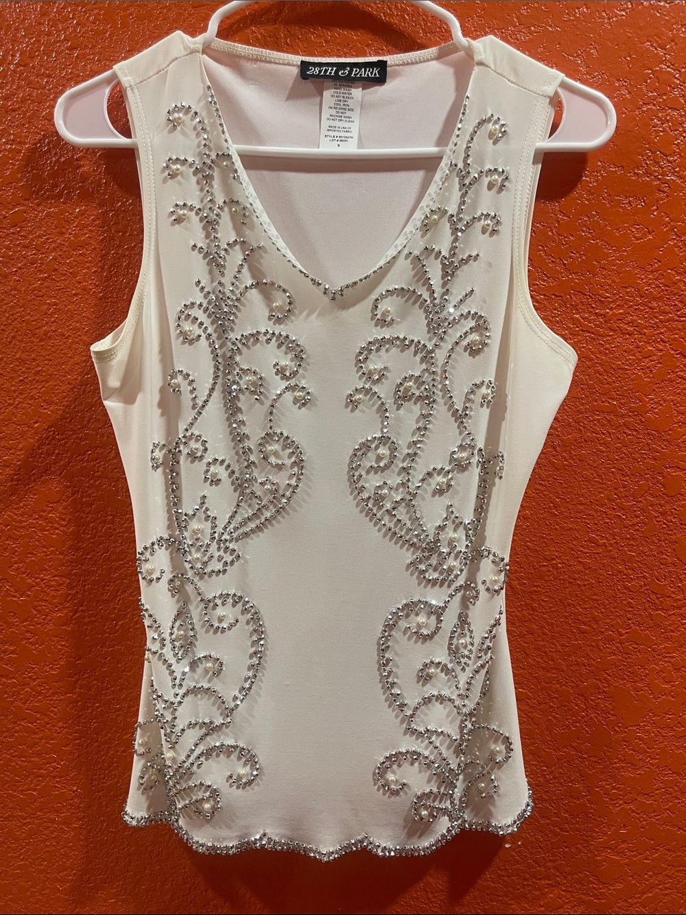 Women's Ivory Beaded Sleeveless Top